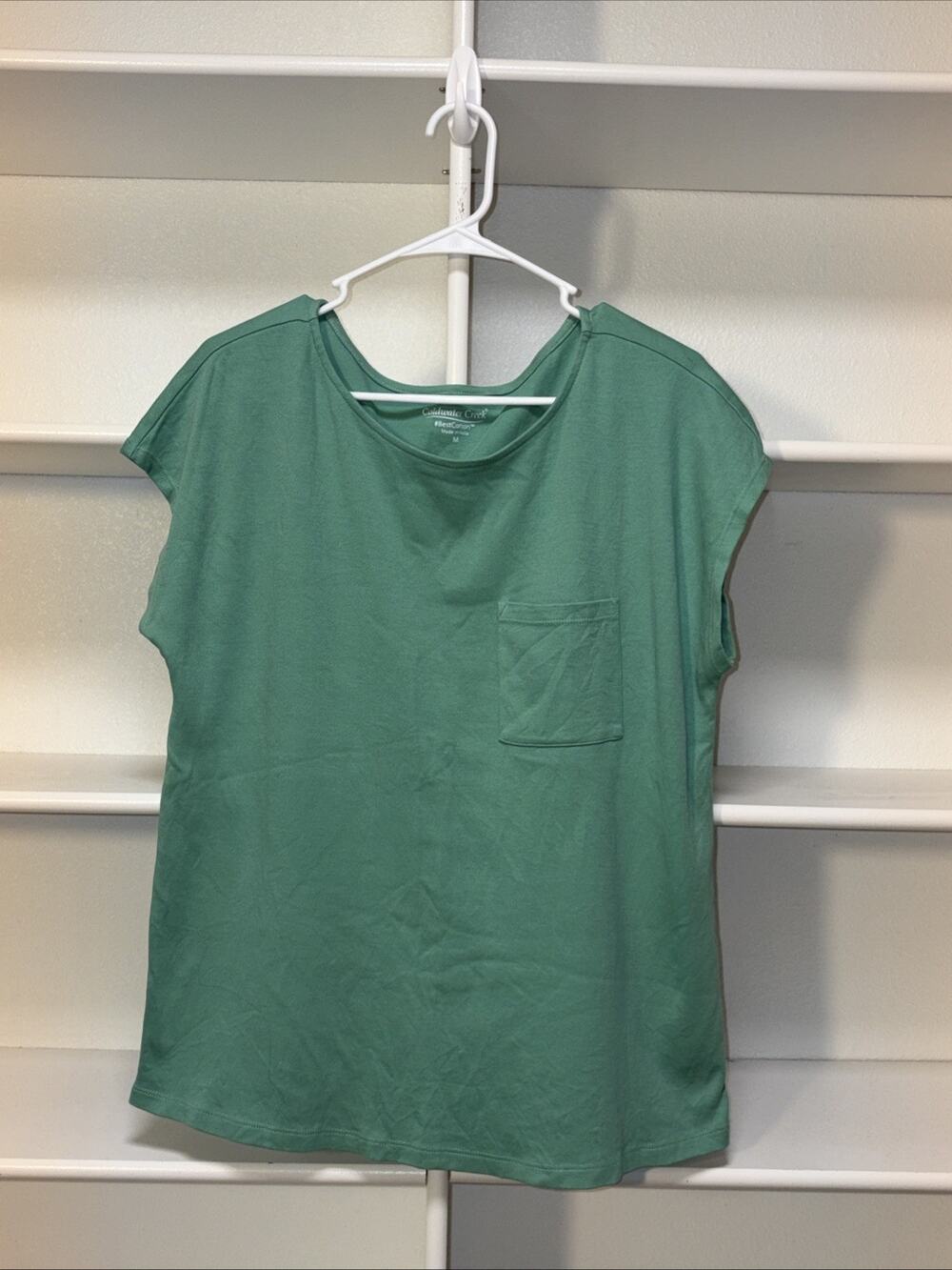 Coldwatercreek Women’s Best Cotton Tee Medium Soft Green Cap Sleeve